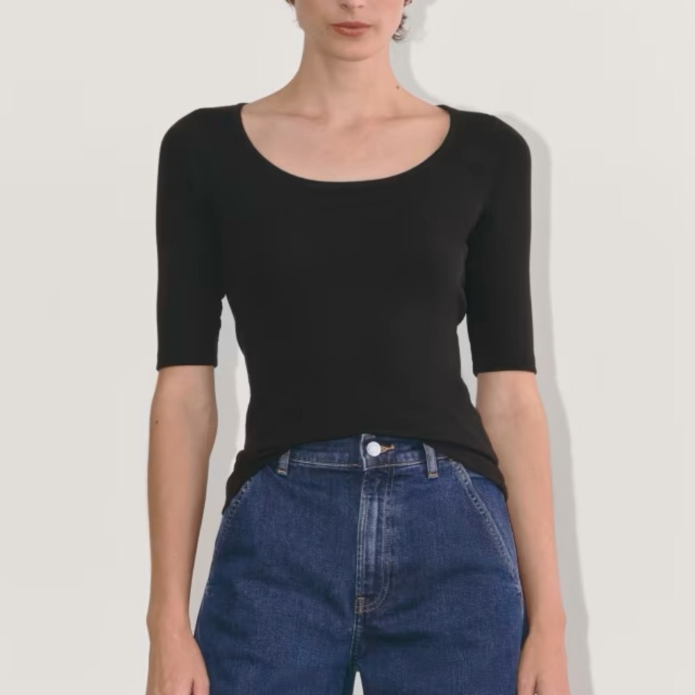 EVERLANE The Luxe Rib Scoop Neck Tee, Size XS